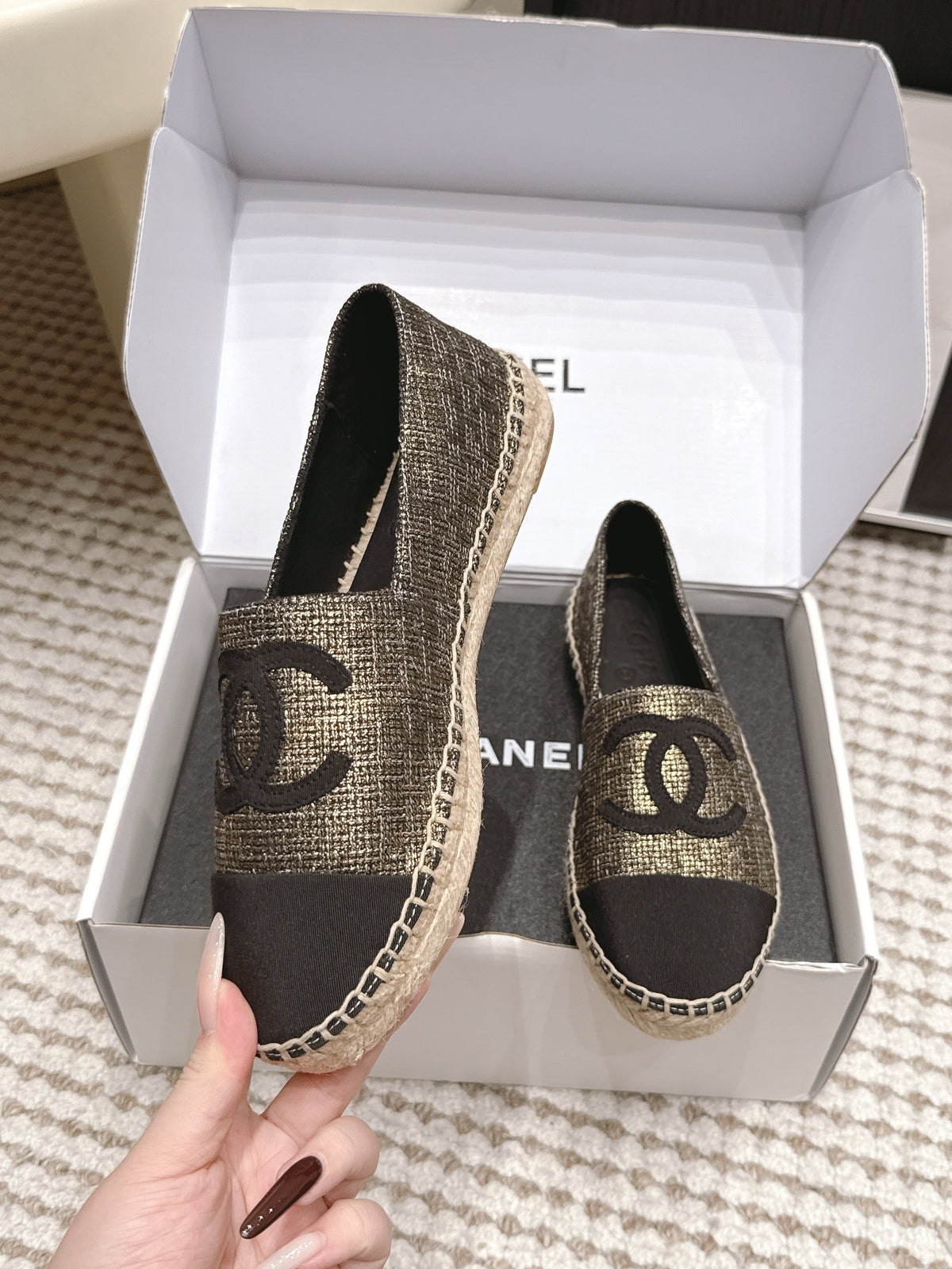 CC 26S Slip-Ons in Gold Bronze Mix Black Fabric