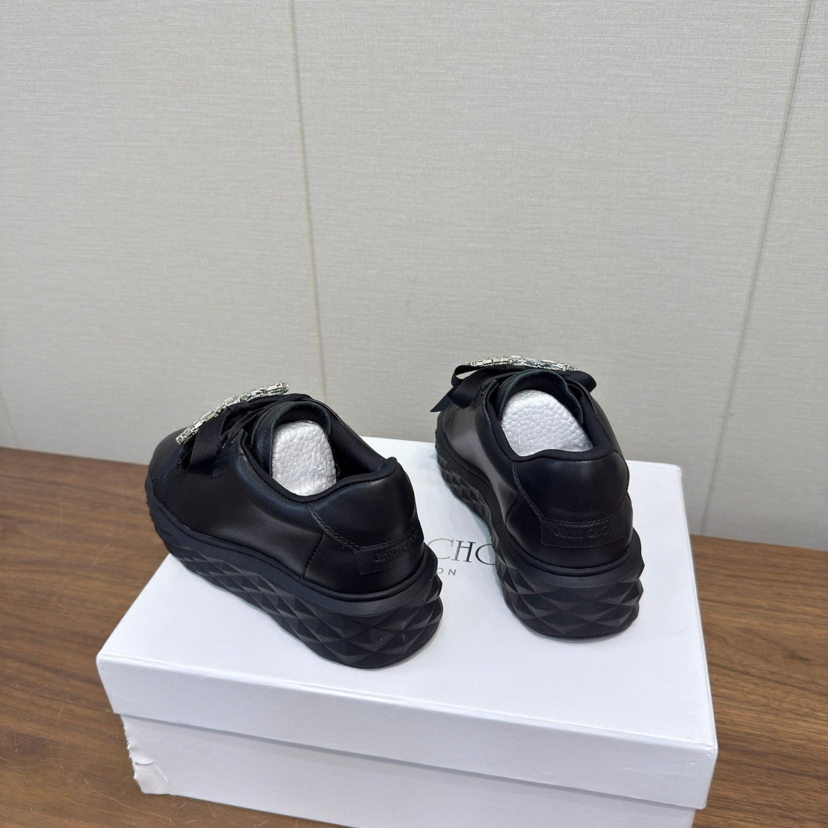 Jimmy Choo 26S Sneakers 5.5cm Black Calfskin With Crystal Bow 472915