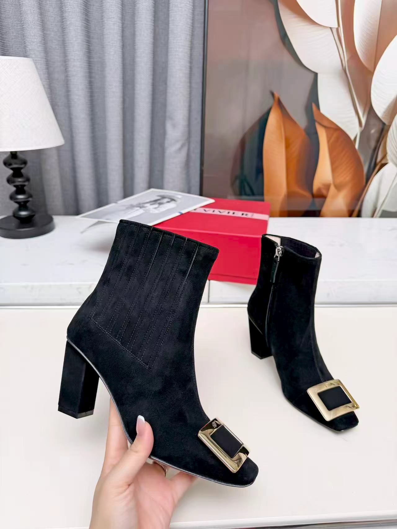 Belle Vivier Chelsea Booties 7.5cm Black Suede