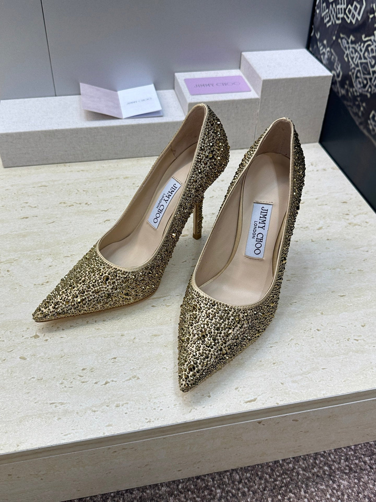 Jimmy Choo 26S High Heels 9.5cm Gold Crystal-Embellished 628491