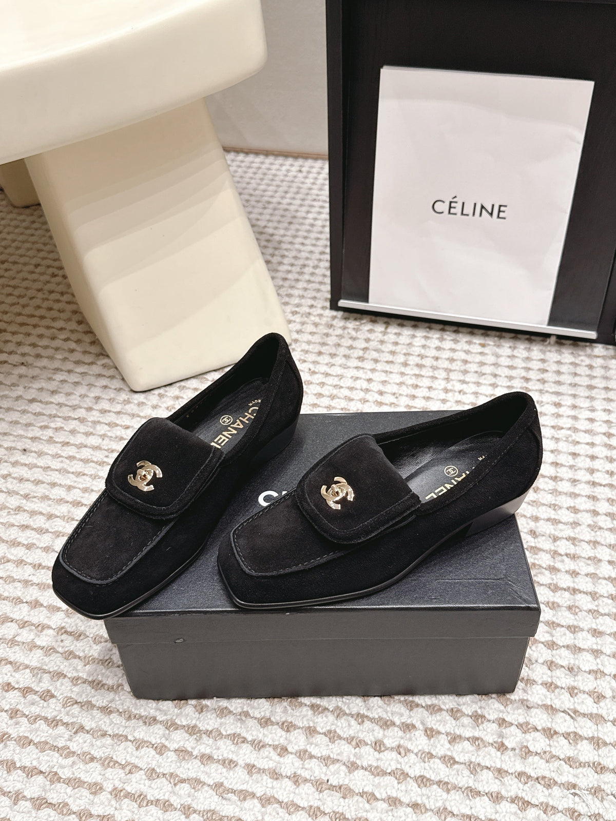 CC 26S Loafers in Black Suede with Gold-Tone CC Logo