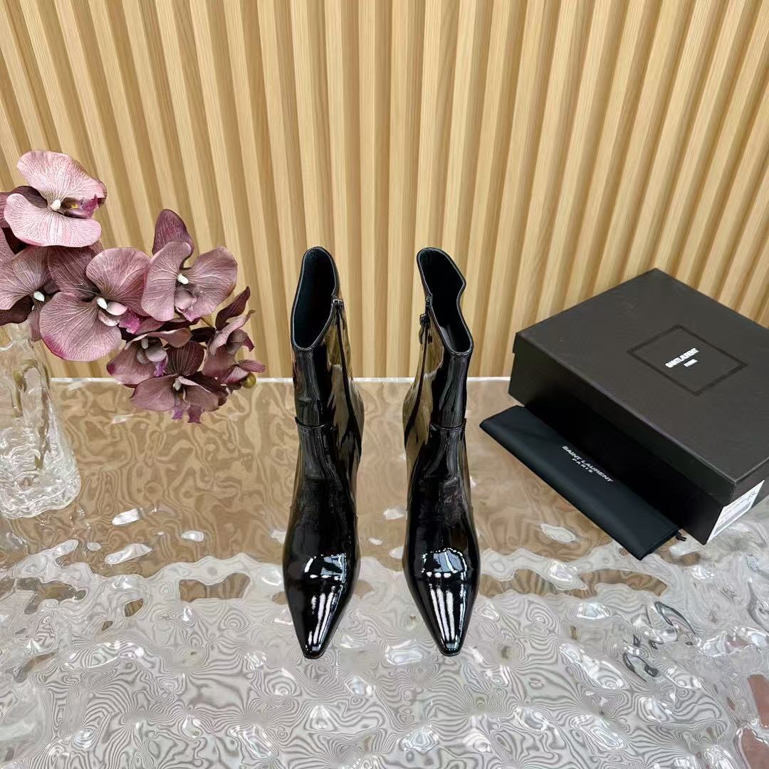YSL Ankle Boots 90mm Black Patent Leather