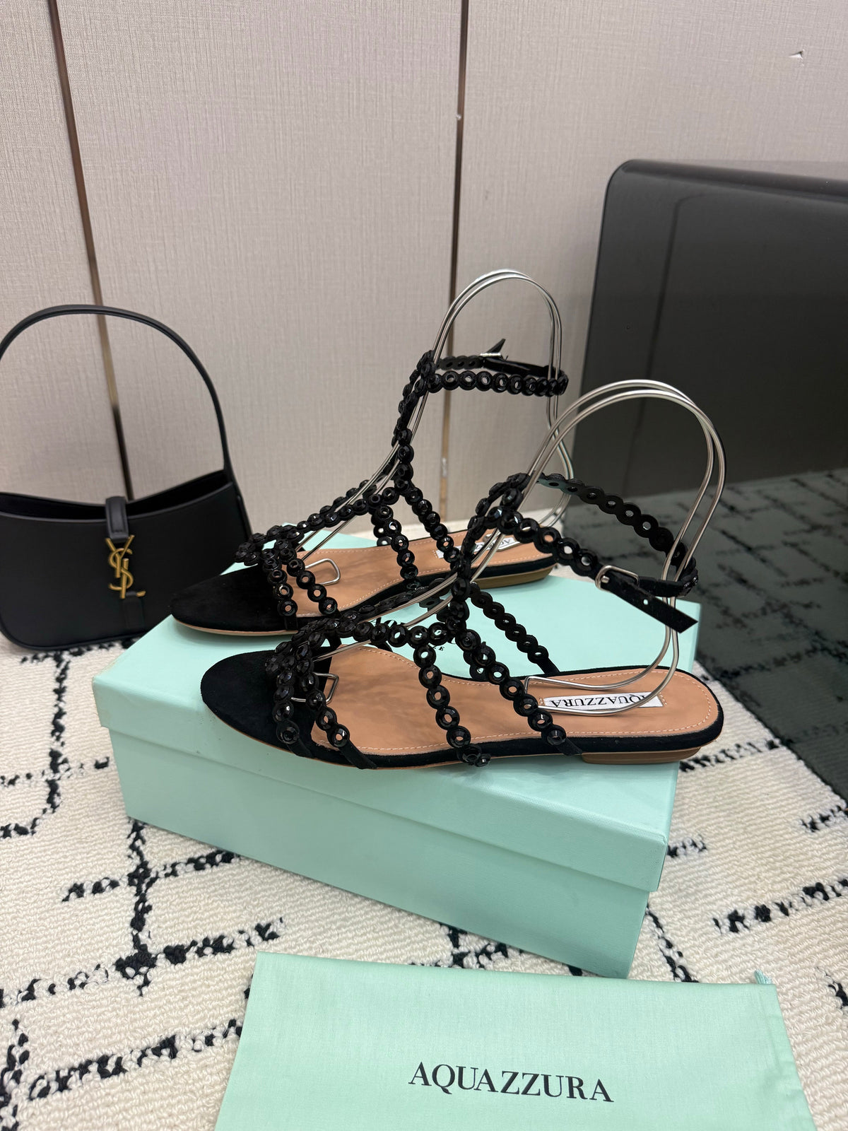 Aquazzura 26s Ankle-Strap Sandals Black Suede 492817