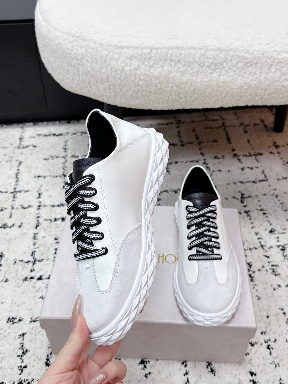 Jimmy Choo 26S Sneakers White Suede With Black Laces 714935