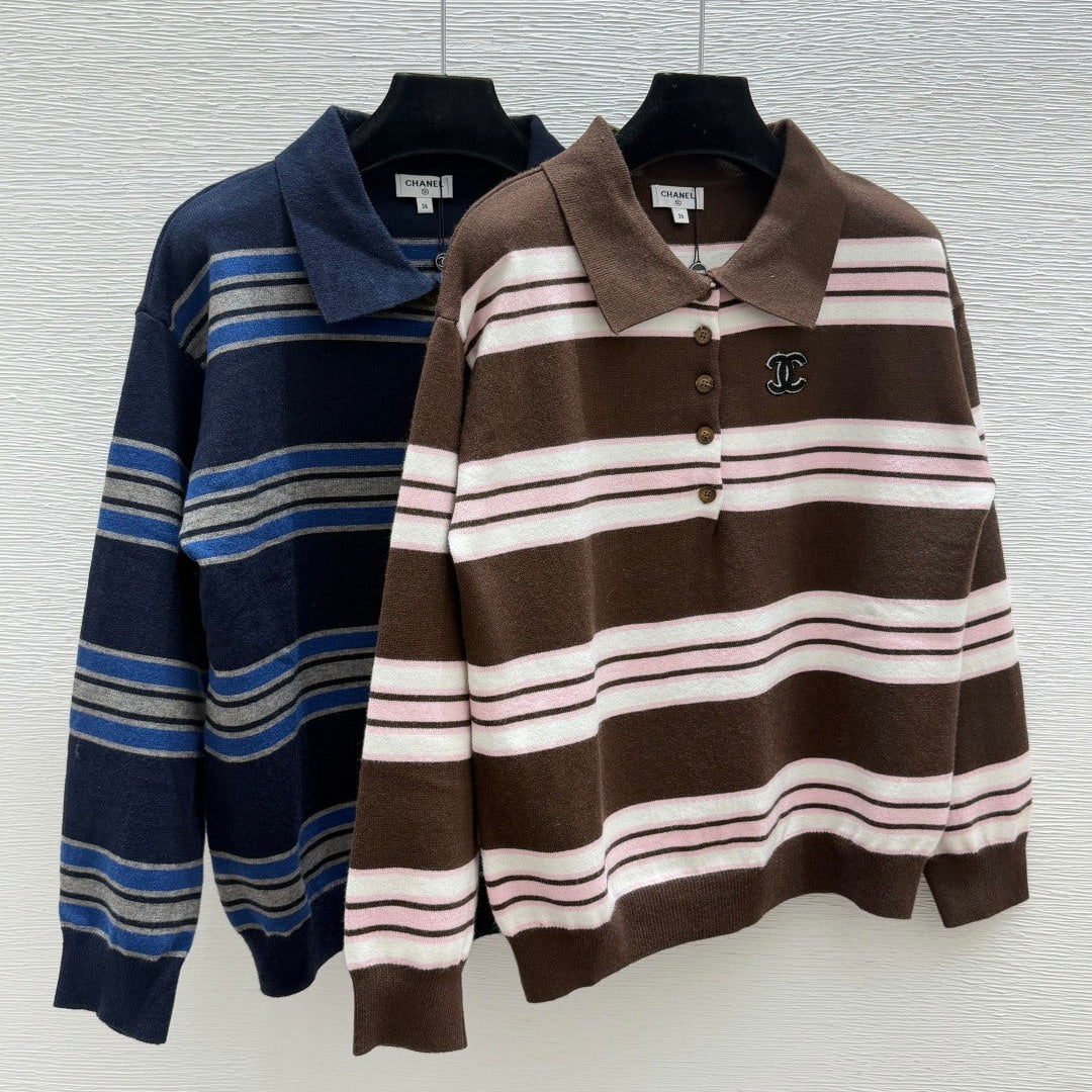 CC 26FW Striped Knit Polo Sweater Nylon 313544