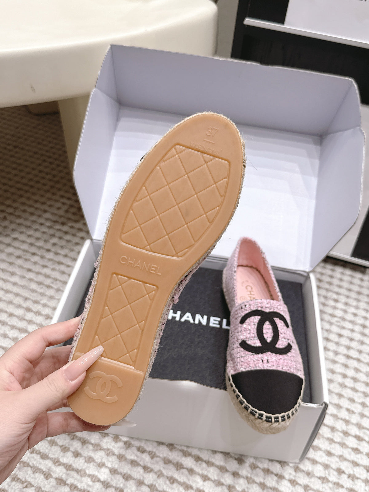 CC 26S Slip-Ons in Pink Mix Black Tweed and Patent Calfskin