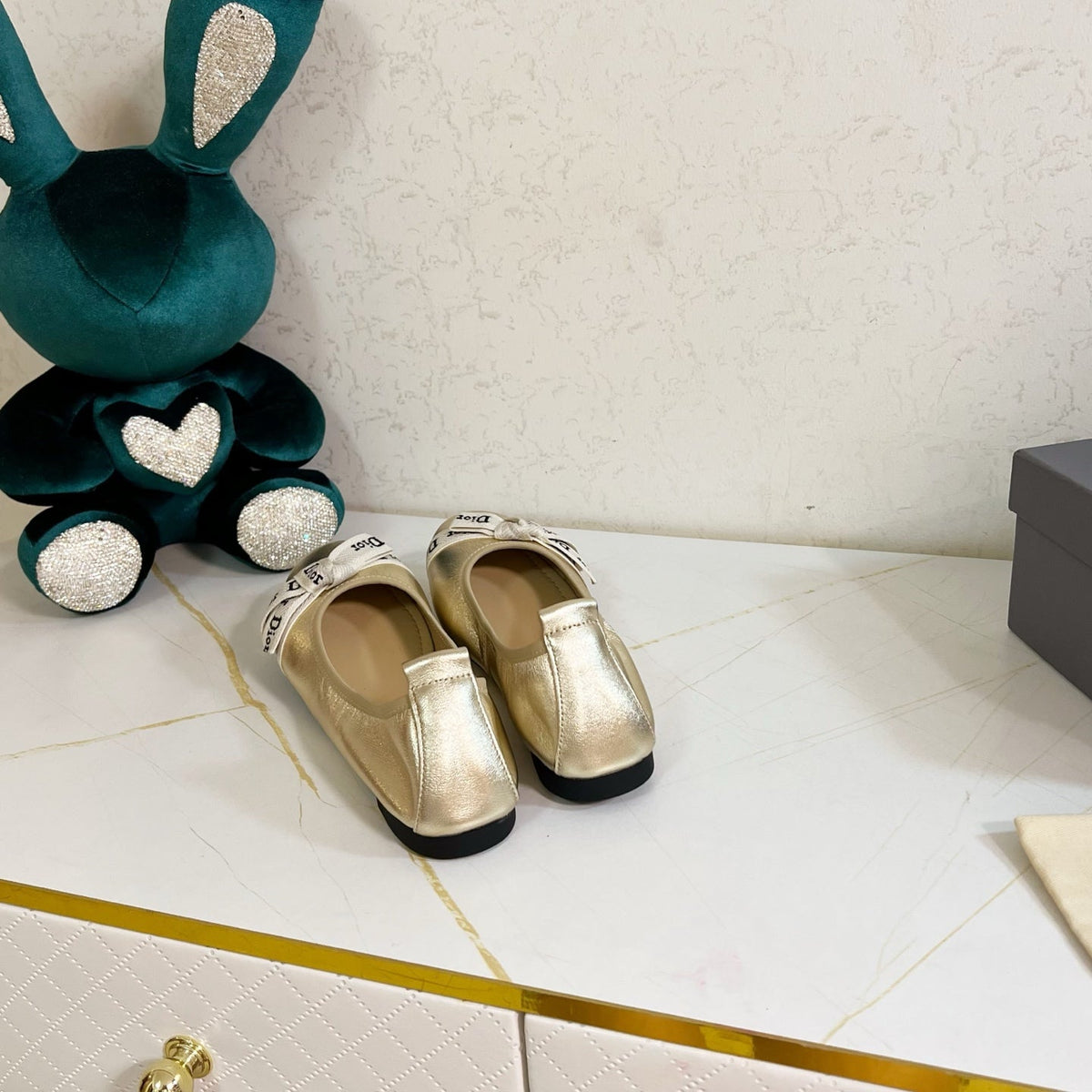 Dior 26s Bow Ballet Flats Gold Calfskin
