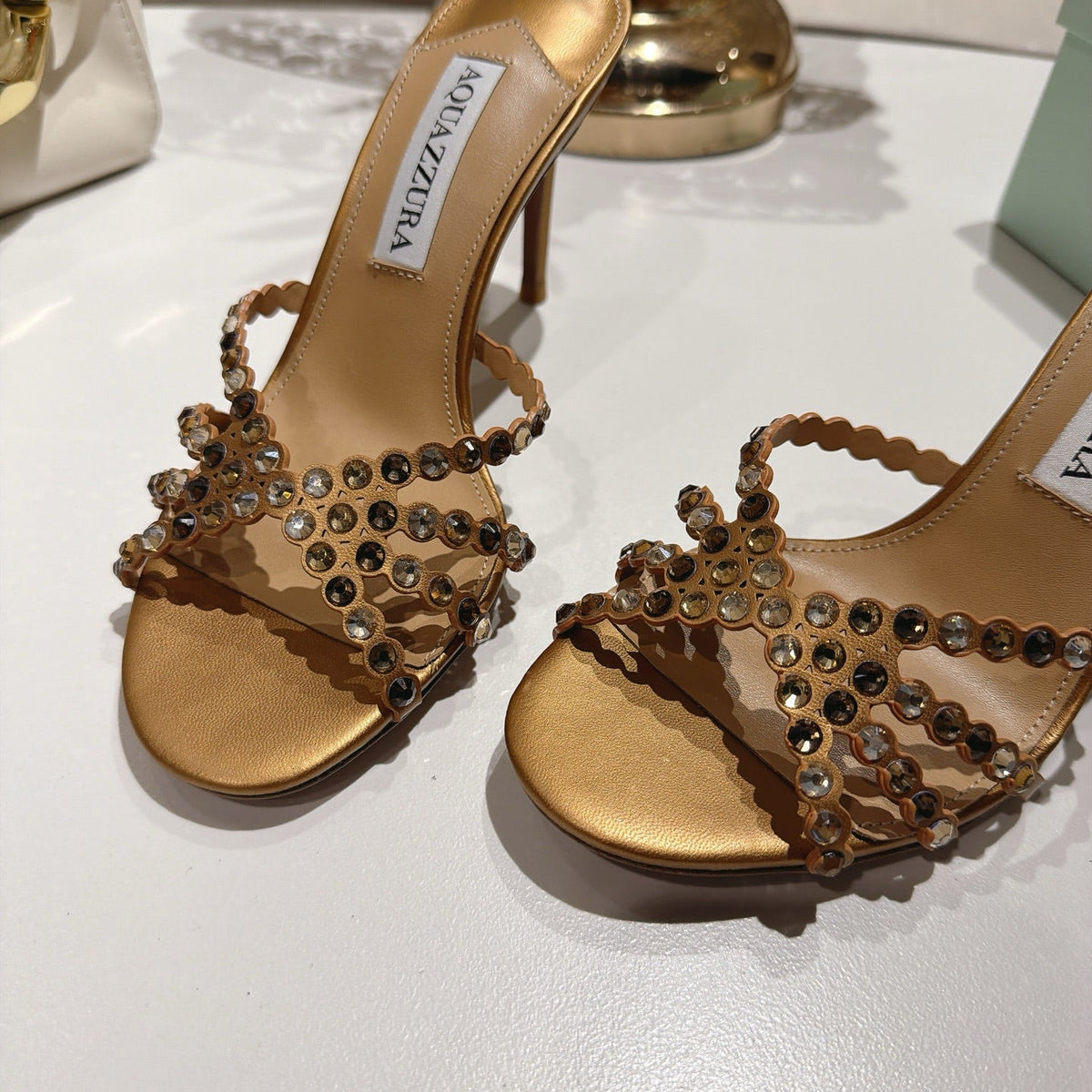 Aquazzura 26S High-Heel Sandals 8.5cm Metallic Gold Calfskin