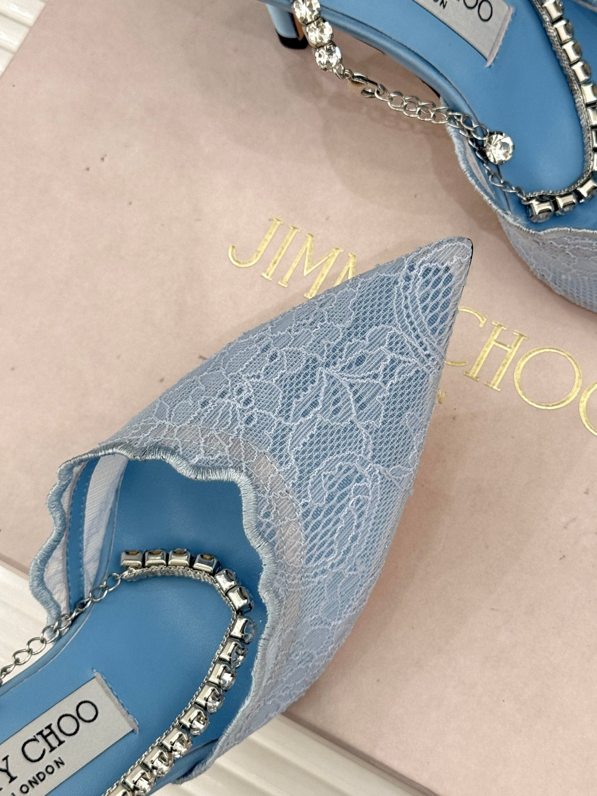 Jimmy Choo 26S Embellished High-Heeled Sandals 8.5cm Blue Lace 483195