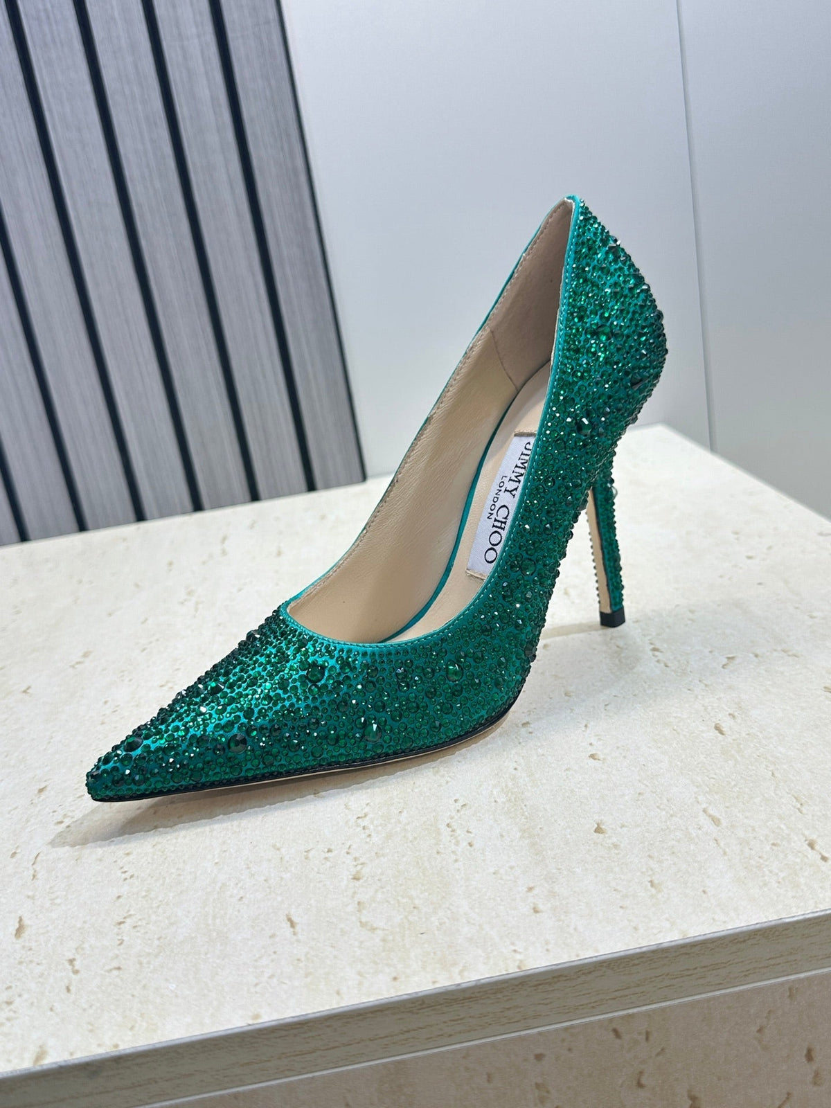 Jimmy Choo 26S High Heels 9.5cm Green Crystal-Embellished 395418