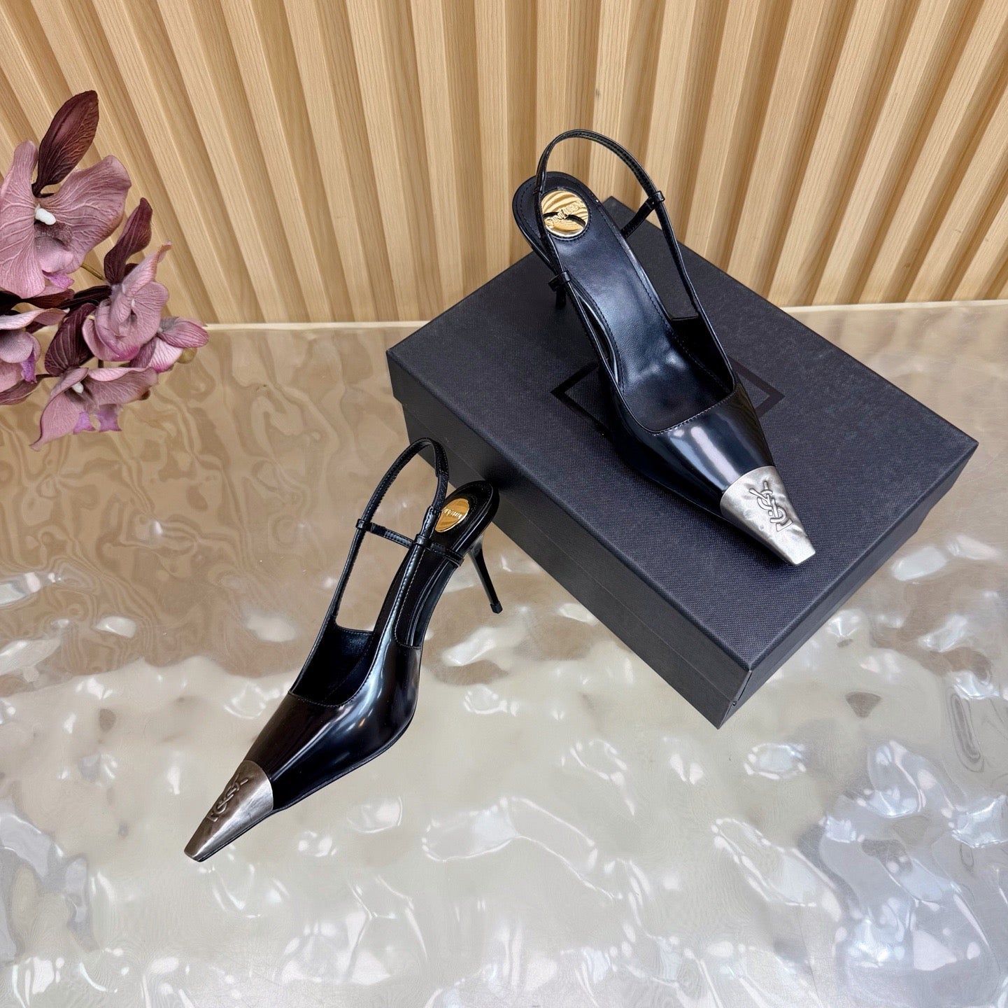 YSL Jeanne Slingback 7.5cm Black Leather