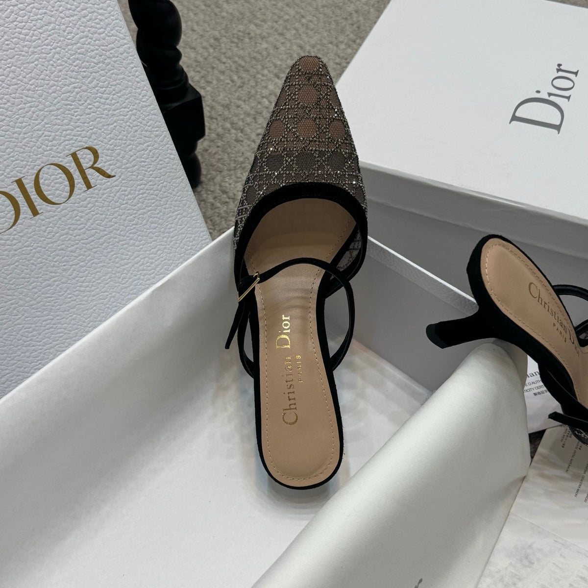 CD Rhinestone 6.5cm Slingback Sandals Imported Mesh 157553