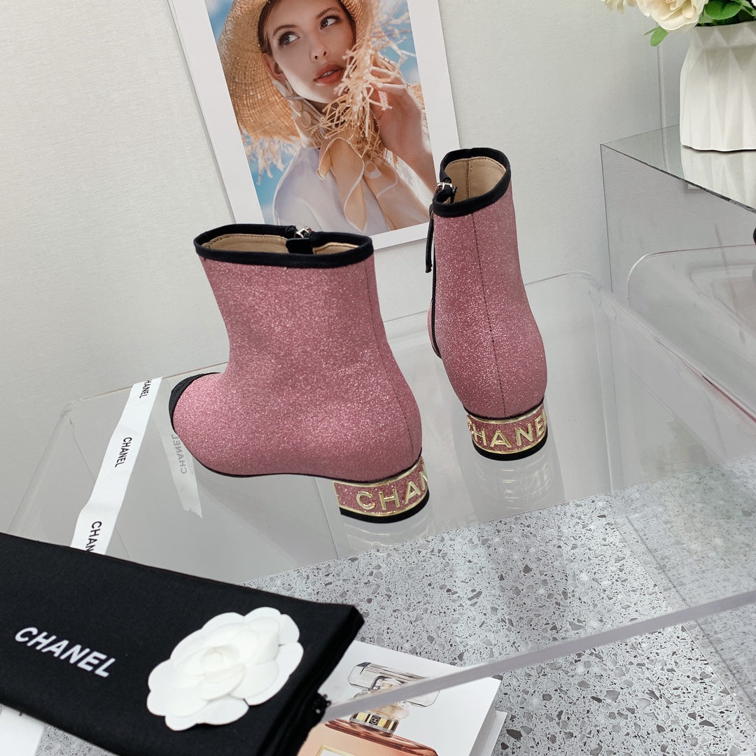 Chanel 2026 Cap-Toe Ankle Boots 30mm Glitter Fabric 162135