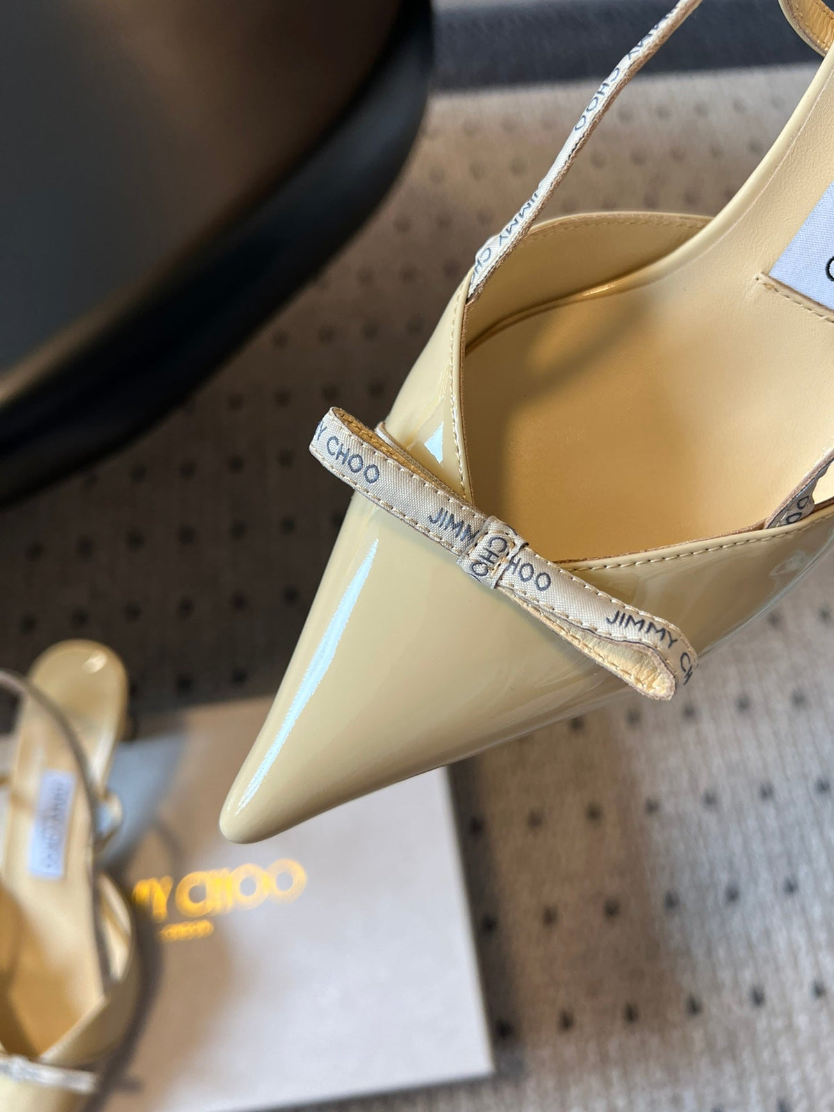 Jimmy Choo 26S Slingback Heels 6.5cm Pastel Yellow Patent Calfskin 394158