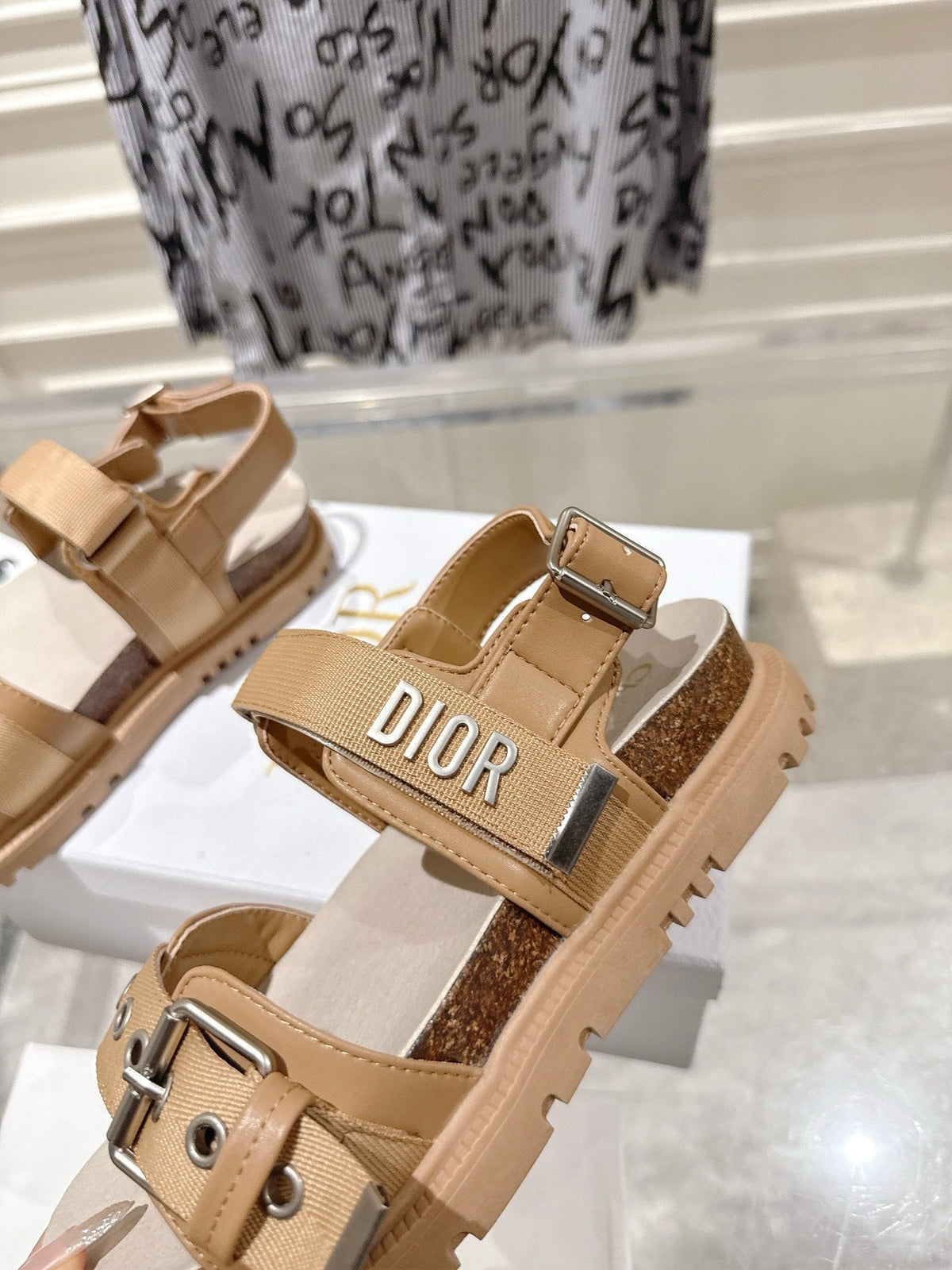 CD 26s Buckle Sandals Camel Beige Canvas 639152