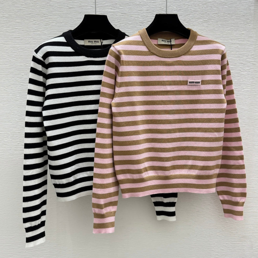 Miu 26FW Striped Knit Sweater Crew Neck Wool 313343
