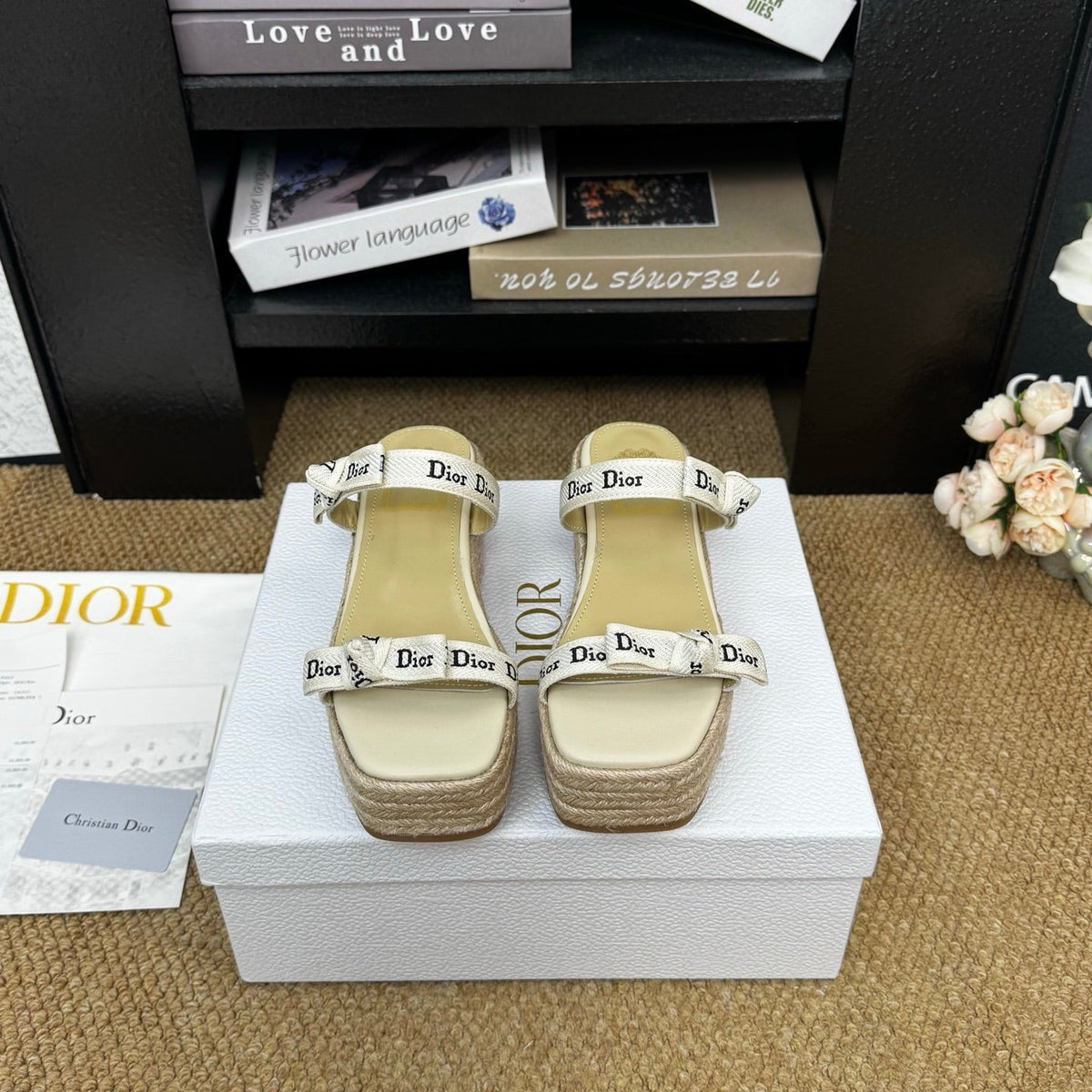 Dior 26s Wedge Sandal Beige Canvas Calfskin