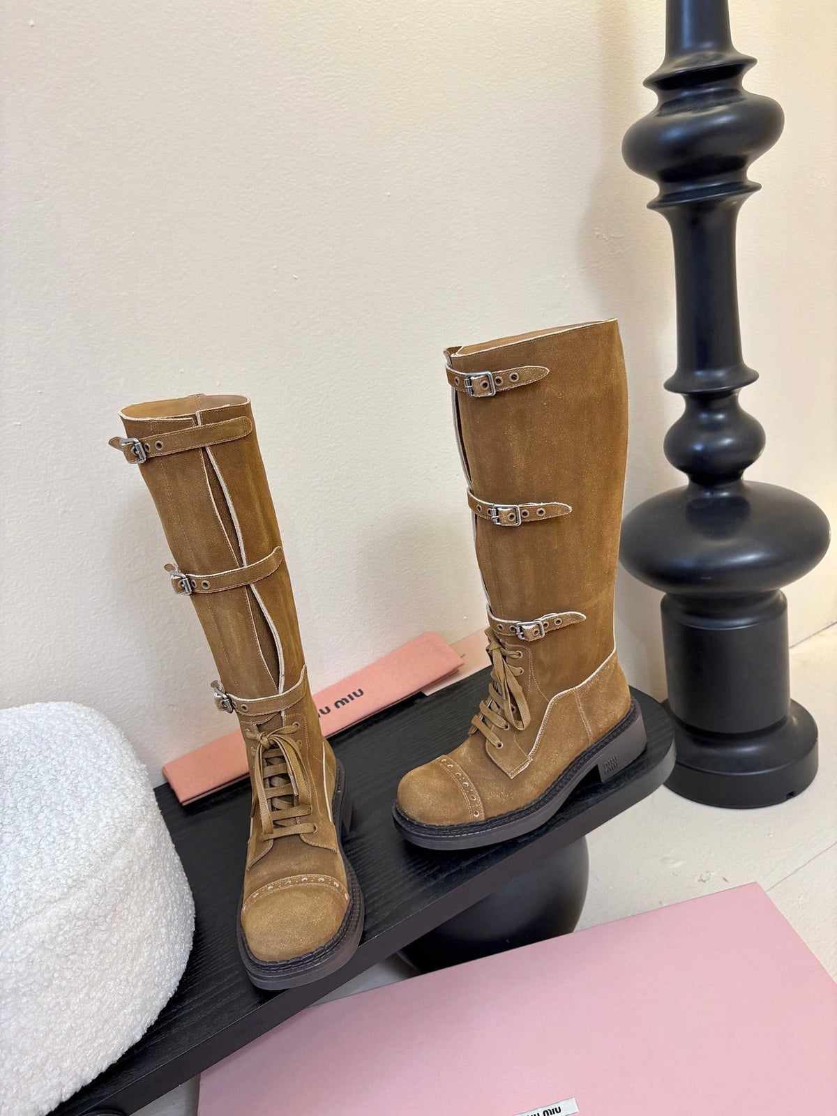 Miumiu 25s Army Boots Brown Suede