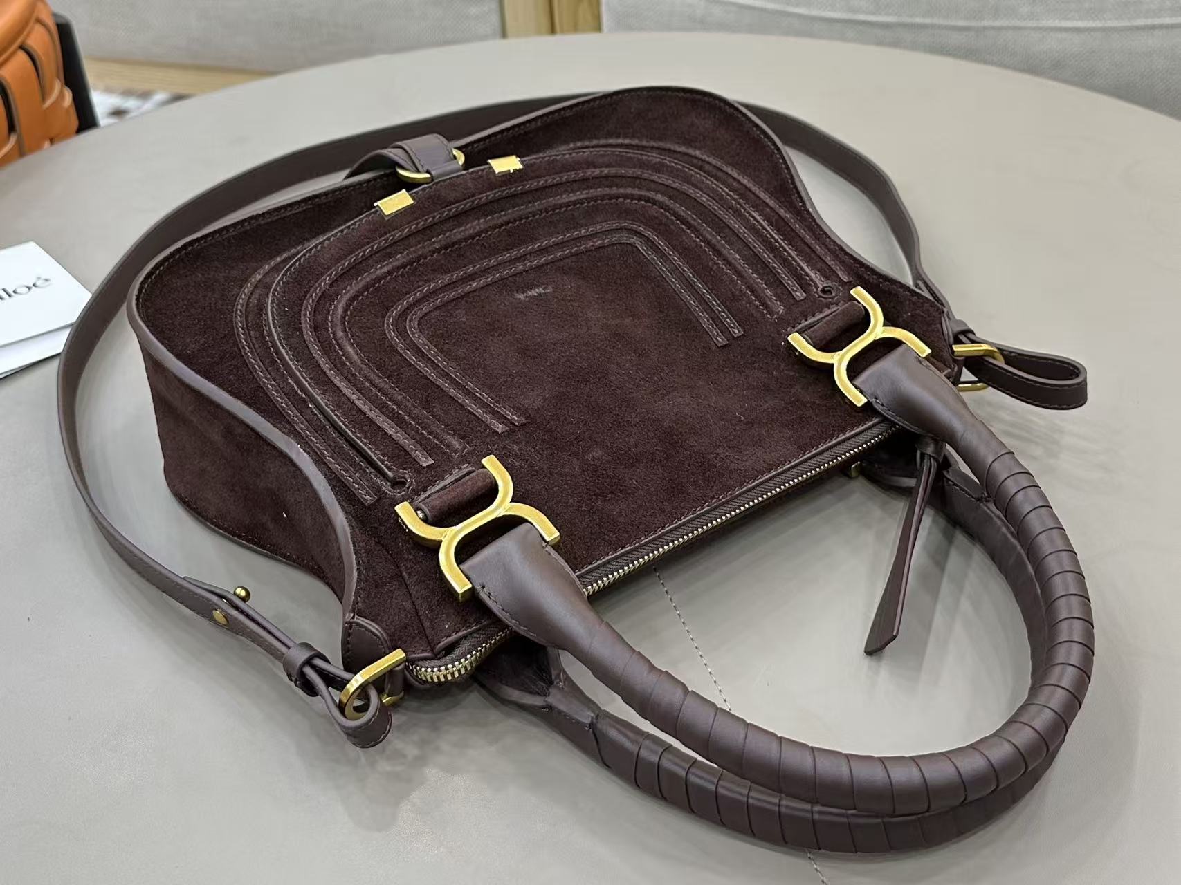 Marcie Bag In Grained Leather Dark Brown Suede