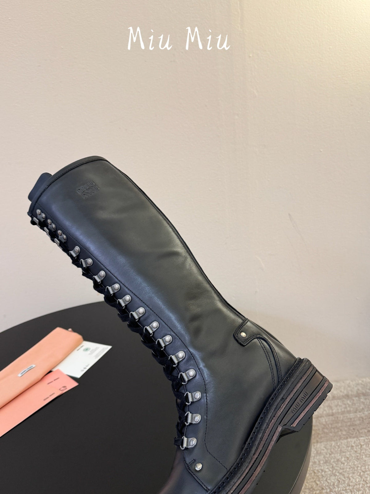 Miumiu 26s High Hiking Boots Black Calfskin