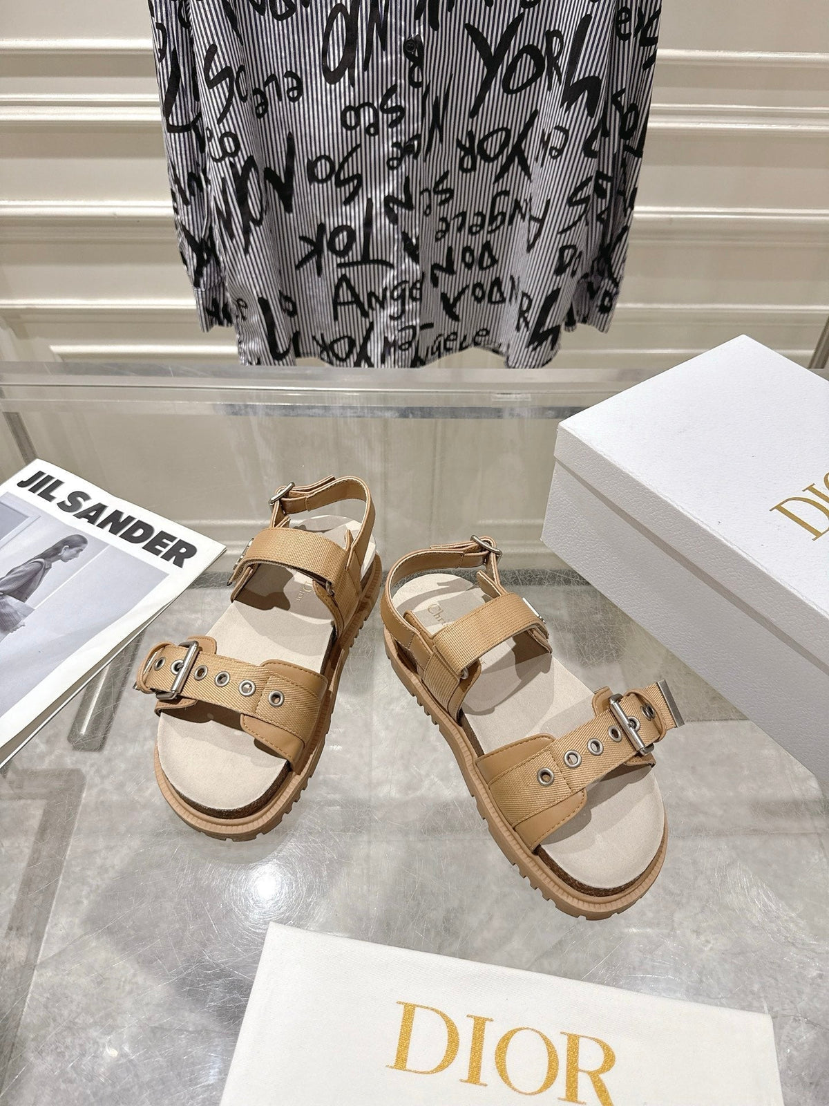 CD 26s Buckle Sandals Camel Beige Canvas 639152
