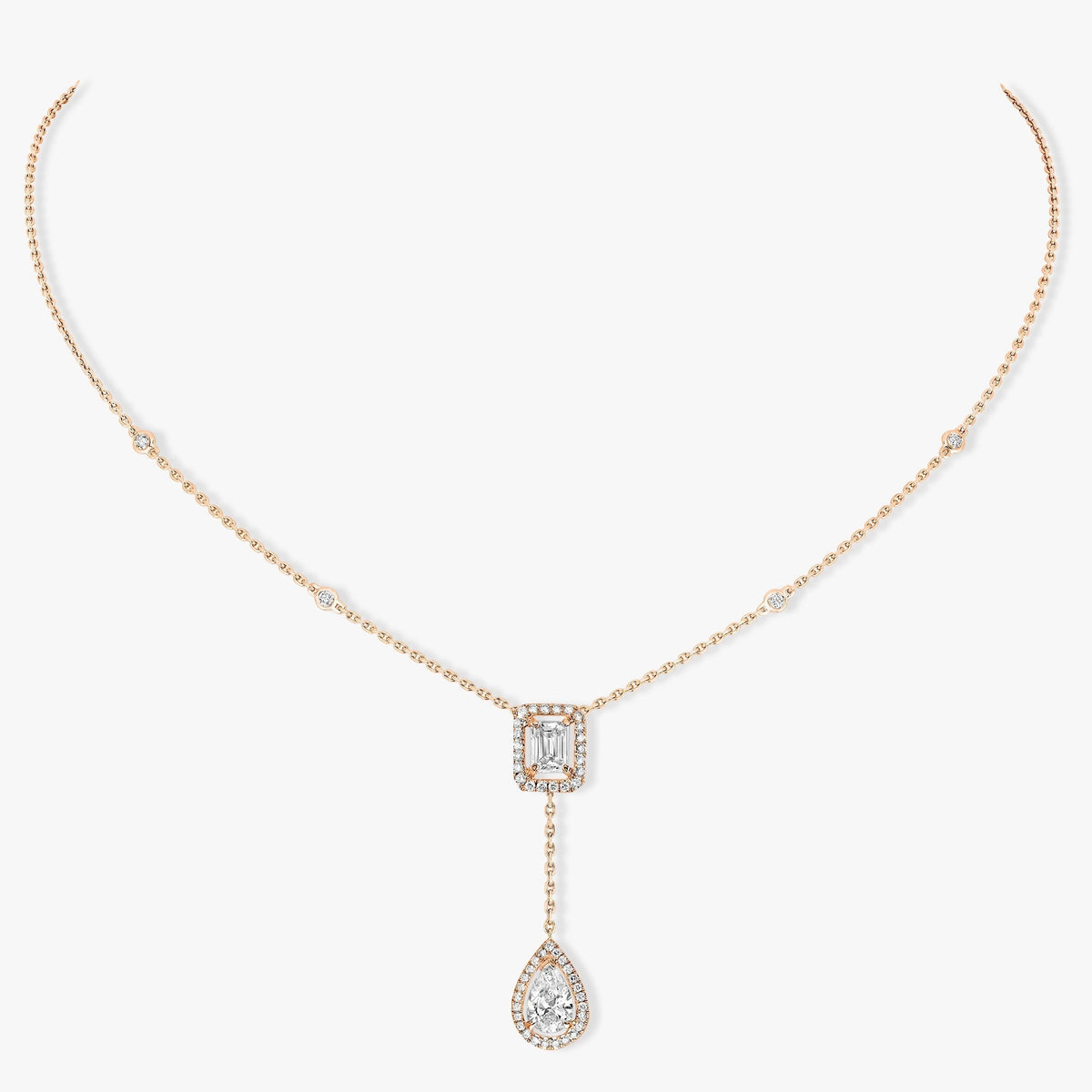 Messika My Twin Diamond Pink Gold Tie Necklace