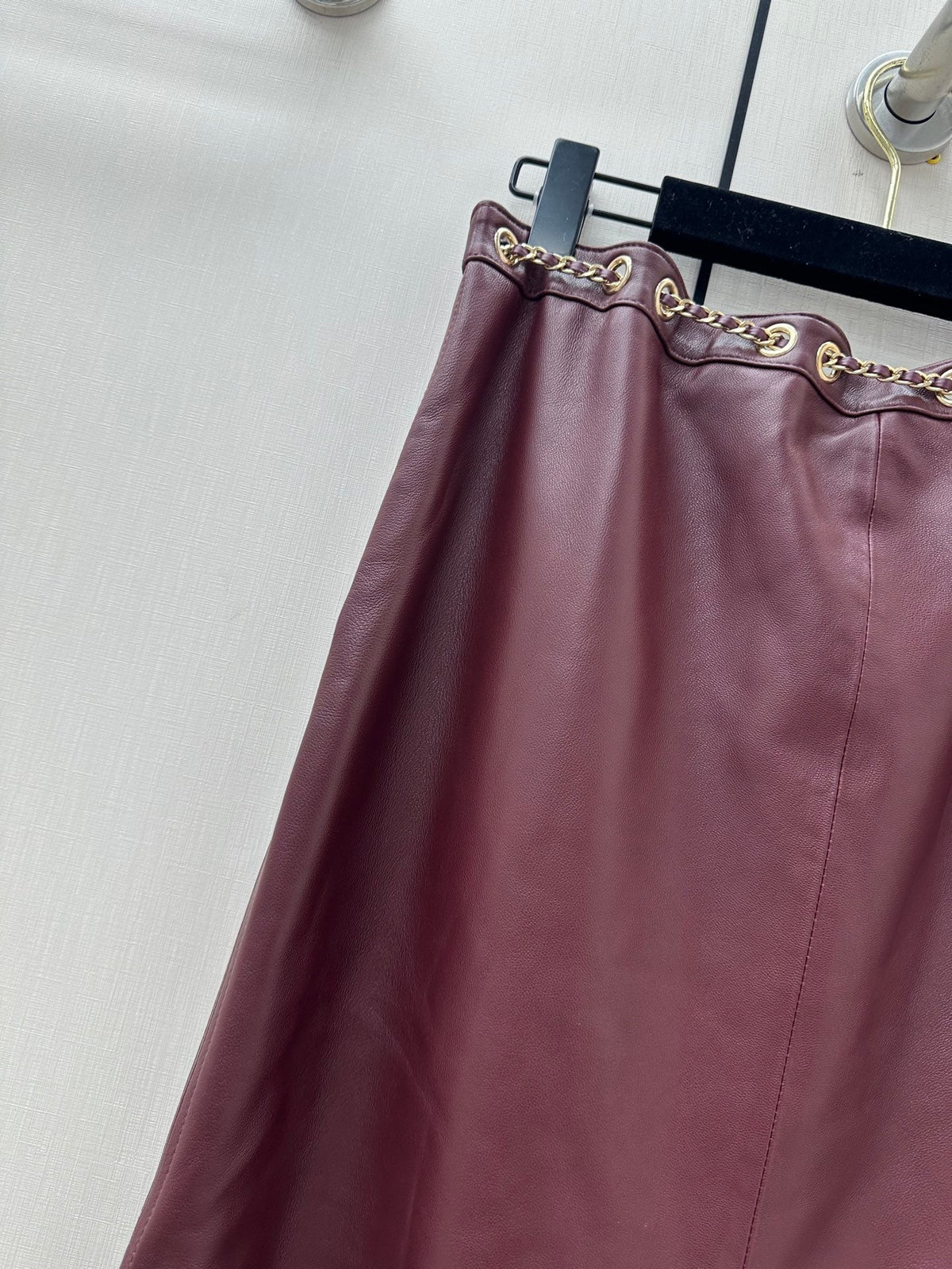 CC 26K Long Skirt Chain Drawstring Waist Side Split Leather 435102