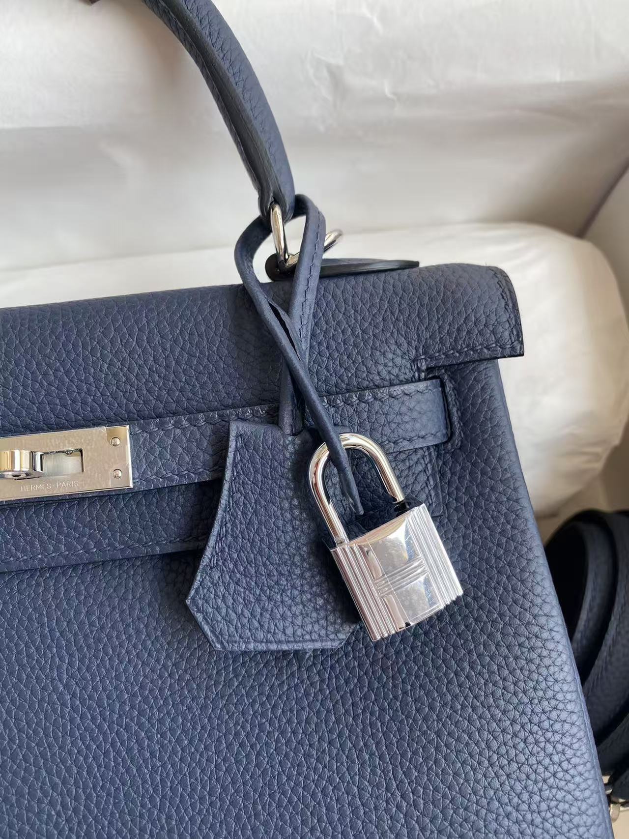 HM Kelly Bag 25cm Dark Blue Togo Leather SHW