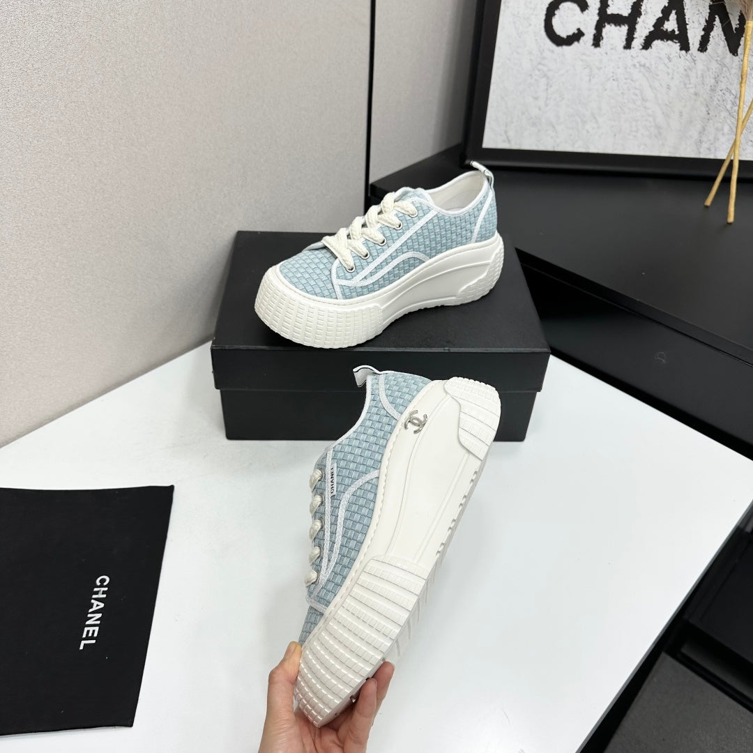 CC 26S Chunky Sneakers in Light Blue Checkered Woven Fabric