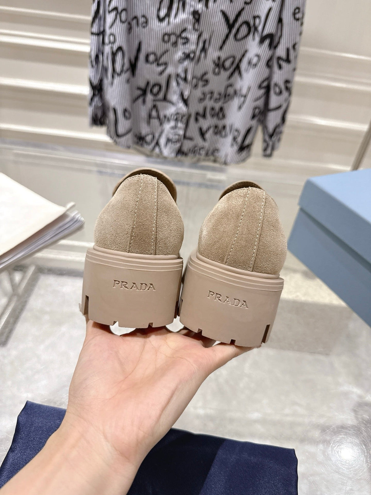 Prada 26S Platform Loafers 45mm Beige Suede