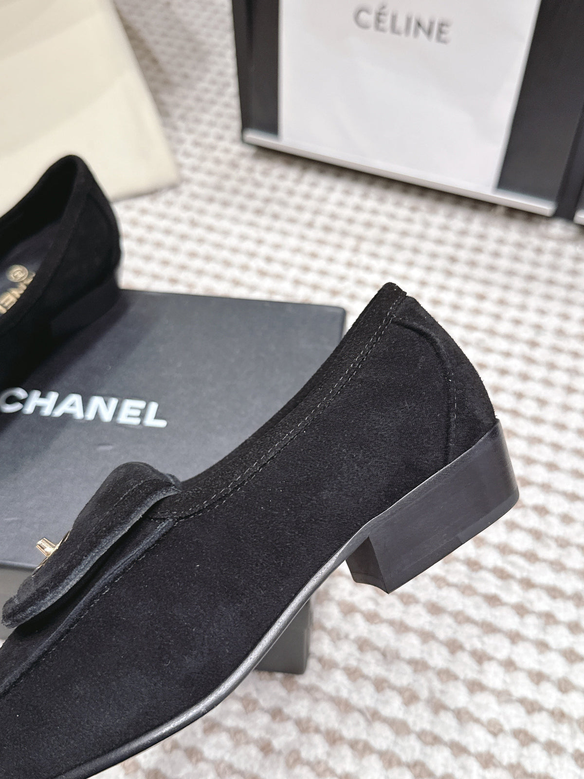 CC 26S Loafers in Black Suede with Gold-Tone CC Logo
