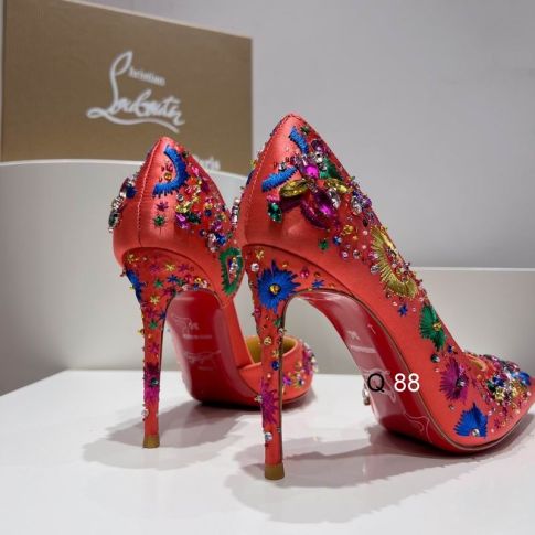 CL Brodiriza Embellished D'orsay Pumps 100mm Satin Multicolor