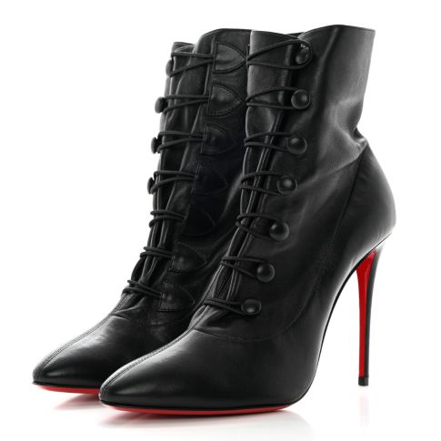 CL French Tutu Button Ankle Boot 100mm Calfskin Black