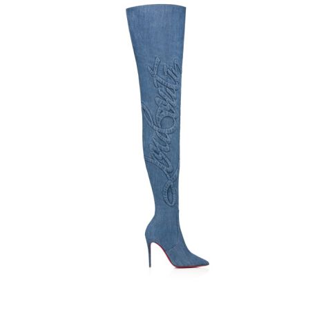 CL Kate Botta Alta Loubijeans 100 Mm Boots Denim Louboutin Embossed