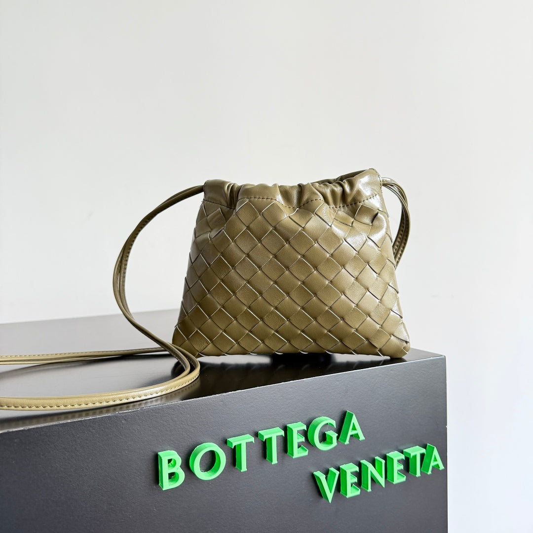 BV Small Dustbag 21cm Travertine Intrecciato Calfskin Leather
