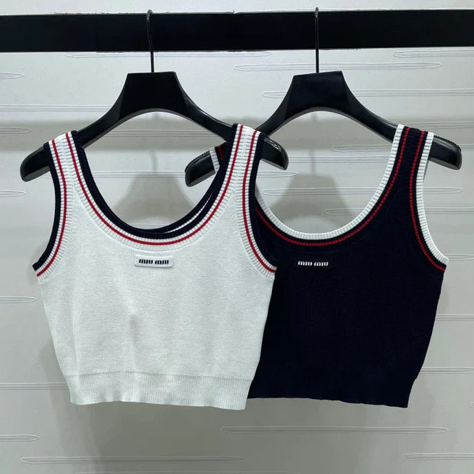Miumiu 2026 Color-blocked Striped Cropped Knit Vest Tencel 246239