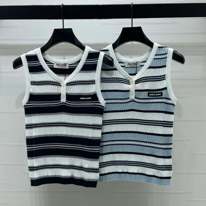 Miumiu 2026 Striped knit V-neck Vest Wool 246238