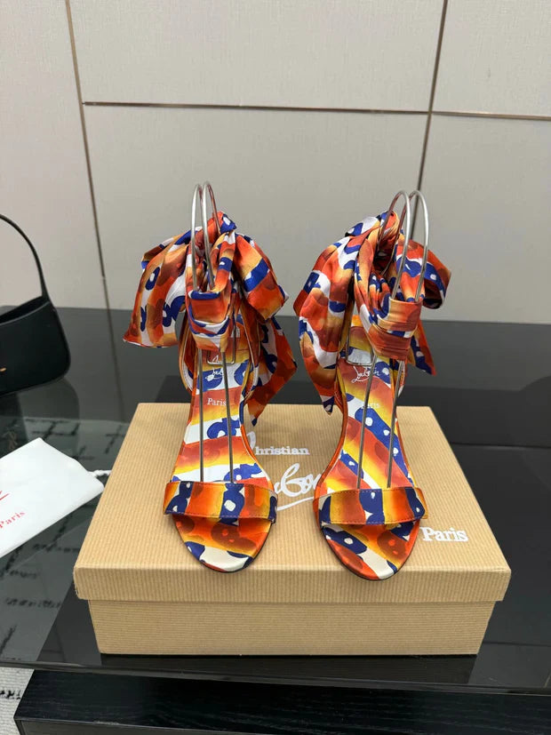 Christian Louboutin 2026 Heeled Sandals 100mm Printed Crepe Satin 791569