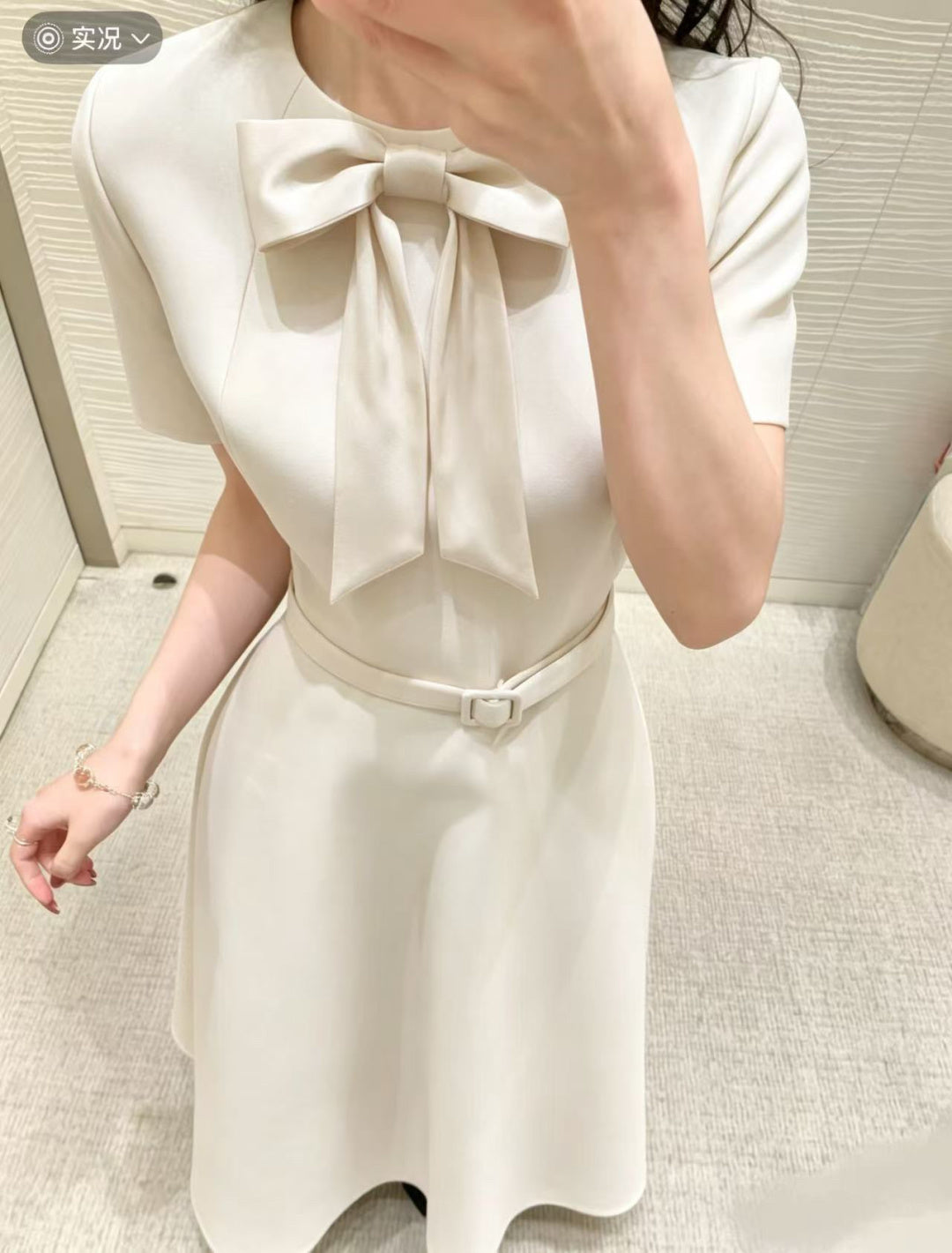CD 26s Mid-Length Belted Dress White Wool Silk 394159
