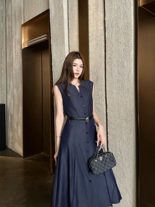 CD 26s Sleeveless Shirt Dress Blue Cotton Viscose 395000