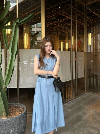 CD 26s Sleeveless Shirt Dress Light Blue Cotton Viscose 395003