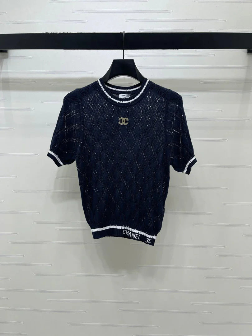 Chanel 2026 Diamond Pattern Knit Short-Sleeve T-Shirt Tencel 397443