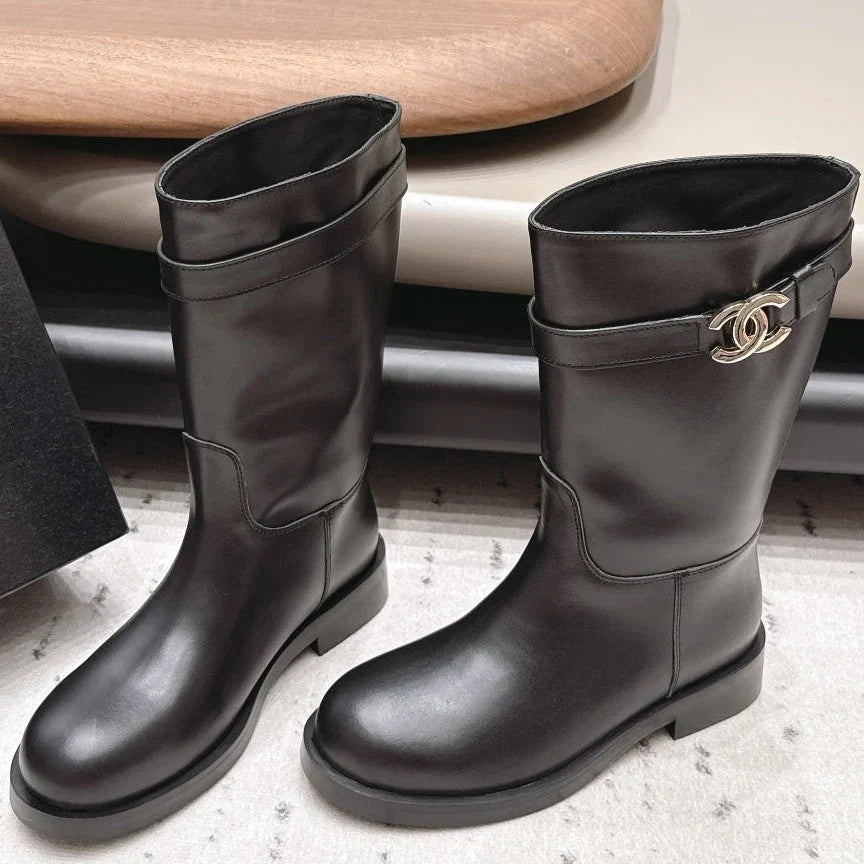Chanel 2026 Round-Toe Zip-Up Mid-Calf Boots Cowhide 976099