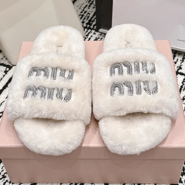 Miu Miu 2026 Crystal Logo Sandals Wool 990475