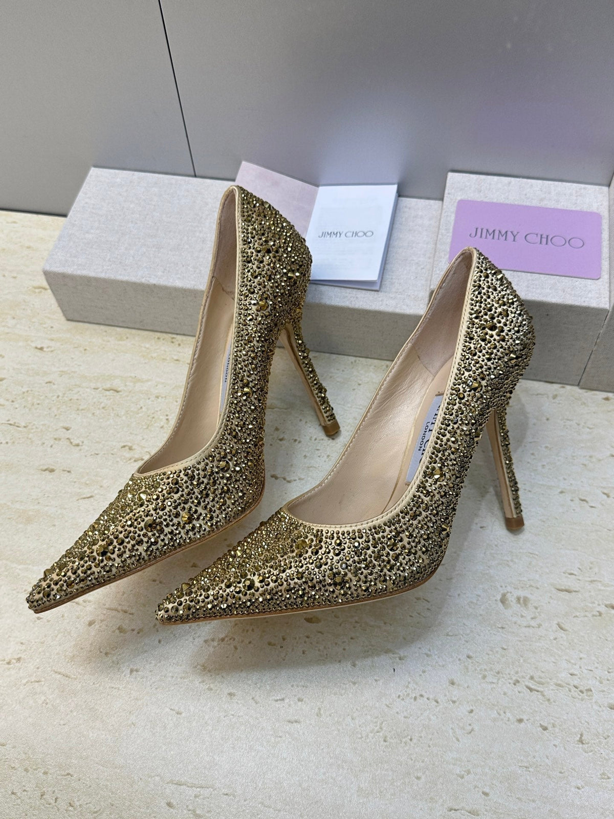 Jimmy Choo 26S High Heels 9.5cm Gold Crystal-Embellished 628491