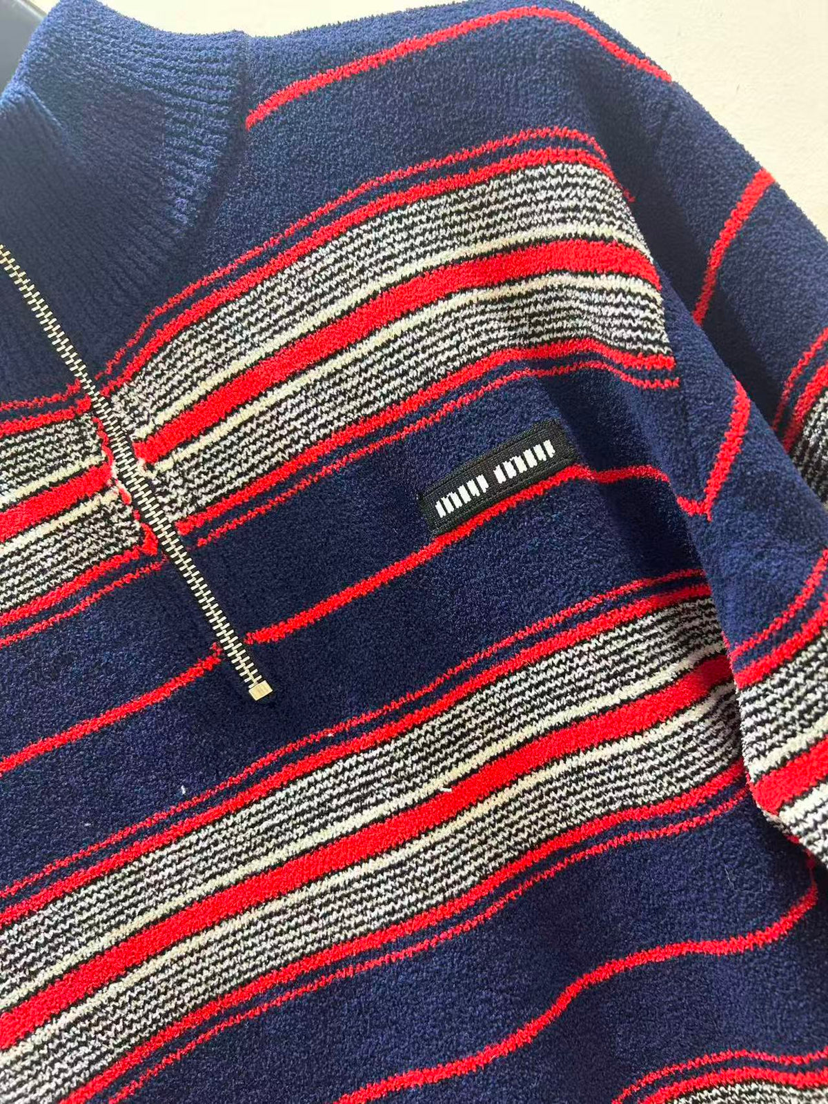 Miu Miu Striped Chenille Half-Zipper Sweater Multicolor Wool