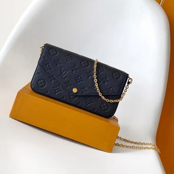 LV Félicie Pochette 21cm Black Monogram Embossed Leather GHW