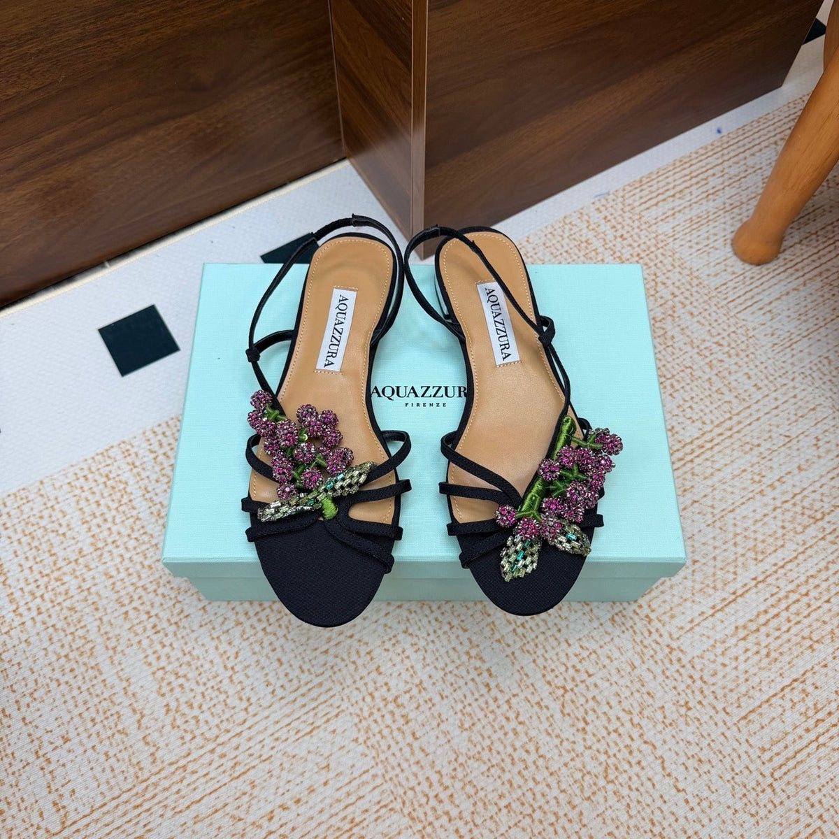 Aquazzura 26s Crystal Sandals Black Fabric 491852