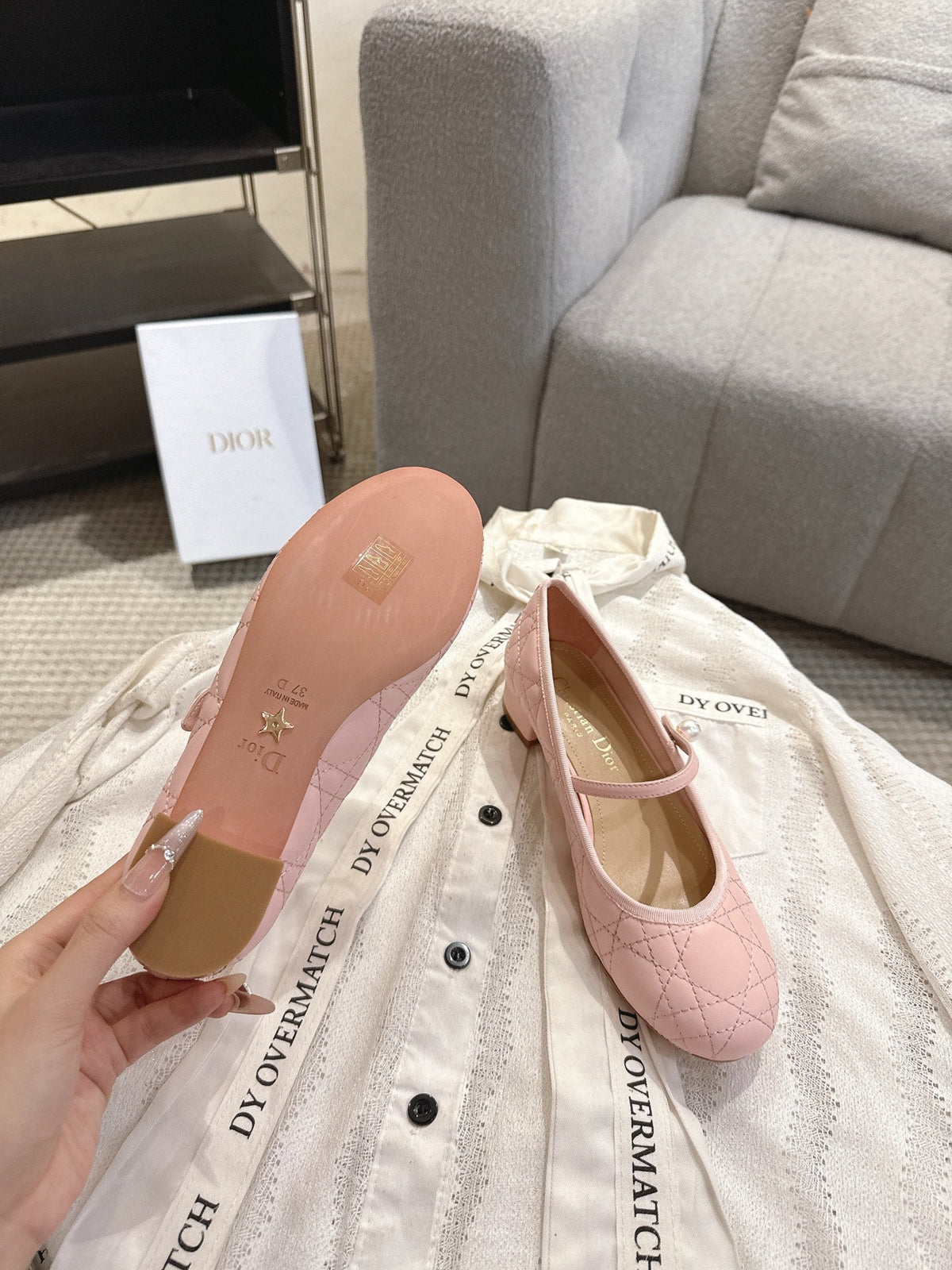 Dior 26s Mary Jane Pumps Light Pink Lambskin Pearl-Adorned Strap