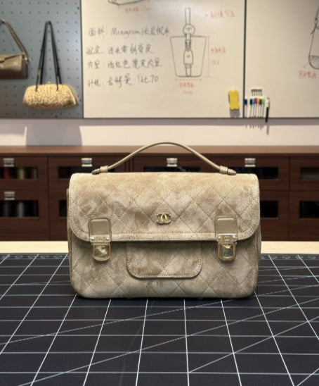 Chanel 2026 Quilted Backpack 26cm Beige Suede